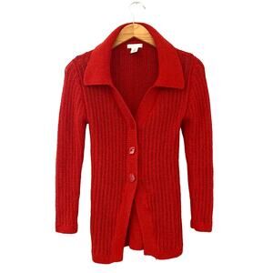 H&M Loose Knit Sweater Cardigan Women's XS Button Front Collared Red Holiday